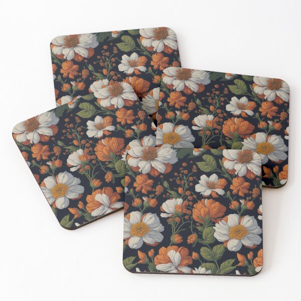 Item preview, Bonitas flores florales blancas y naranjas estilo retro vintage de los años 70. designed and sold by hollycooper.