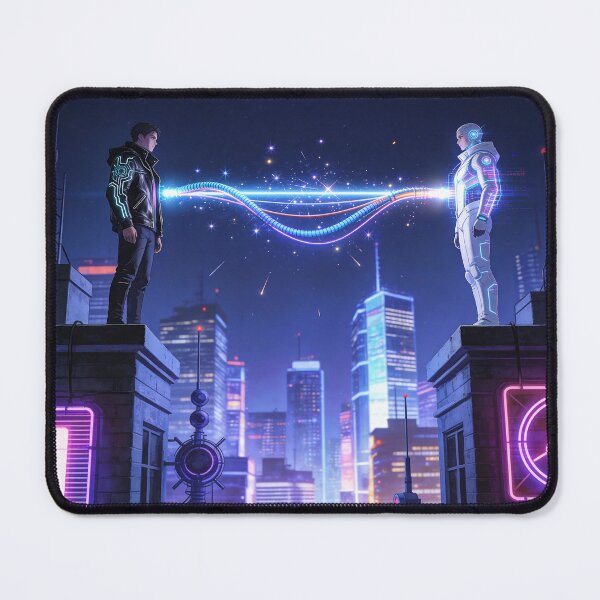 Item preview, Human and Android Connected by Neon Energy Bridge designed and sold by ProfeSzynal.