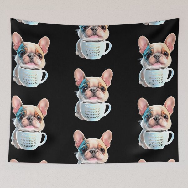 Item preview, Dog drinking coffee, coffee lover, dog lover, pug, bull dog, French bull dog designed and sold by hollycooper.
