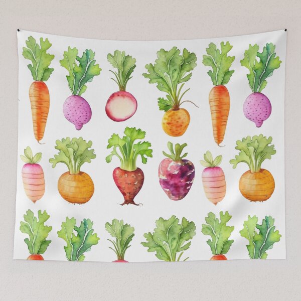 Item preview, Watercolor root vegetable pattern, carrots, beets, radishes, parsnips, rutabagas, potatoes  designed and sold by hollycooper.