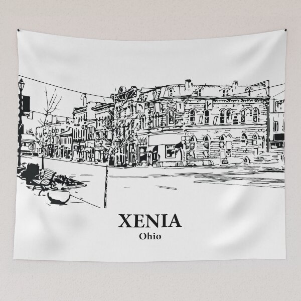 Item preview, Xenia OH - Ink Cityscape Illustration designed and sold by Lakeric Cityscapes.