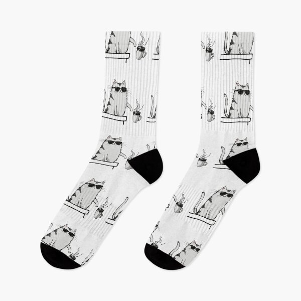 Item preview, Cool White Cat with Sunglasses Drinking Coffee designed and sold by TeeARTHY.