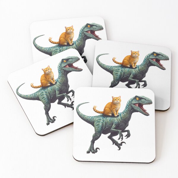 Item preview, Orange Tabby Cat Riding Blue Raptor Dinosaur designed and sold by TeeARTHY.