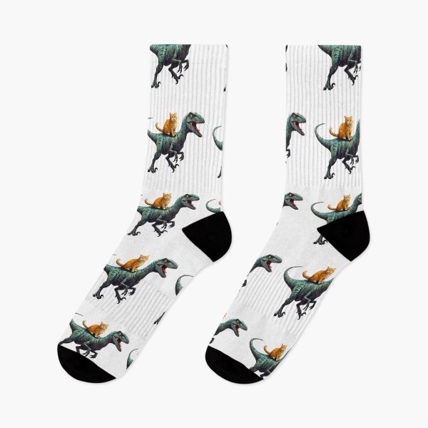 Item preview, Orange Tabby Cat Riding Blue Raptor Dinosaur designed and sold by TeeARTHY.