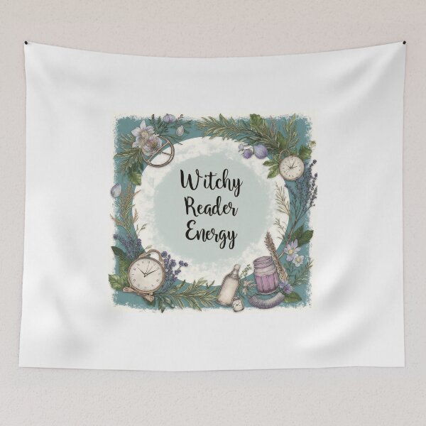 Item preview, Witchy reader energy with floral decorations and clocks surrounding a central design in a creative setting designed and sold by SpaceartLilu.