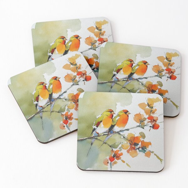 Item preview, Chinese Watercolor Finches – Traditional Floral Bird Art designed and sold by vitalinari.