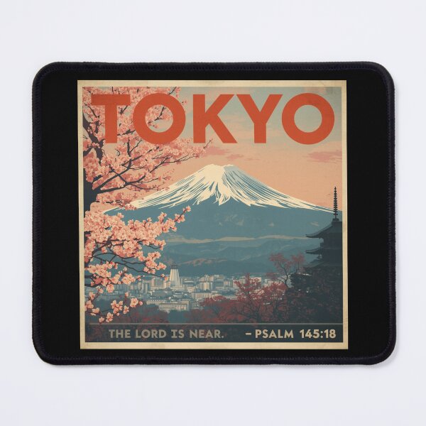 Item preview, Tokyo Vintage Poster with Cherry Blossoms and “The Lord Is Near” Psalm 145:18 – Christian Wall Art designed and sold by Illustrated Faith.