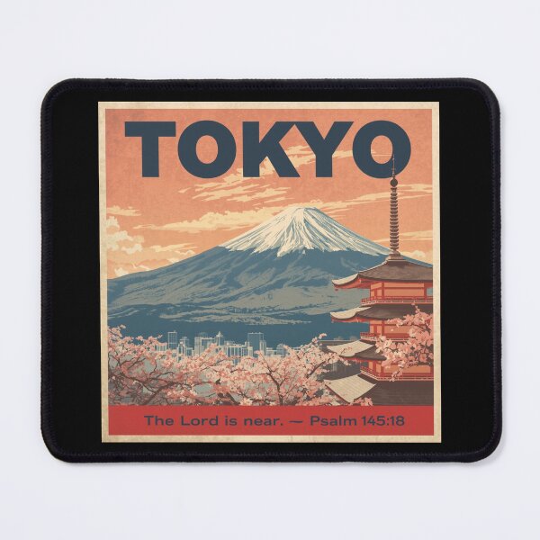 Item preview, Tokyo Vintage Poster with Cherry Blossoms and “The Lord Is Near” Psalm 145:18 – Christian Wall Art designed and sold by Illustrated Faith.