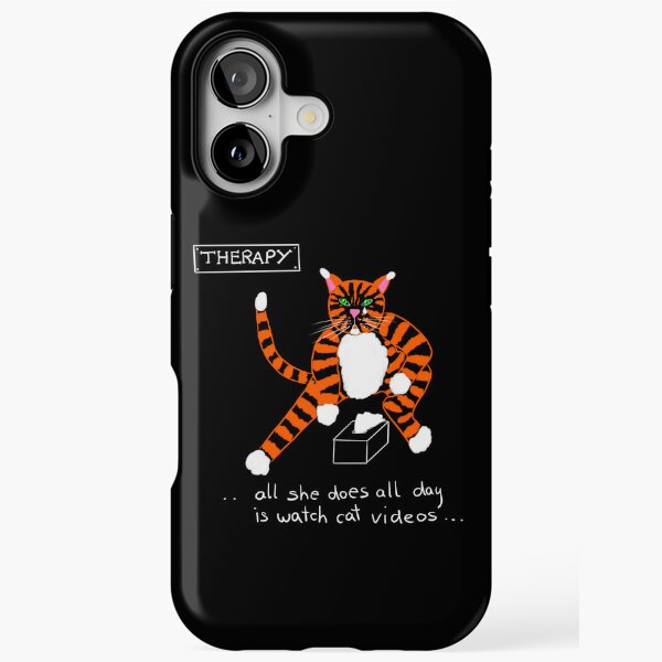 Therapy Cat – “All She Does Is Watch Cat Videos” Funny Therapy Illustration iPhone Tough Case