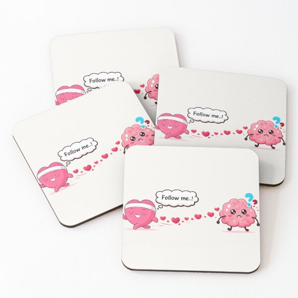 Item preview, Follow Me – Cute Heart and Confused Brain Illustration designed and sold by RokaWorld.