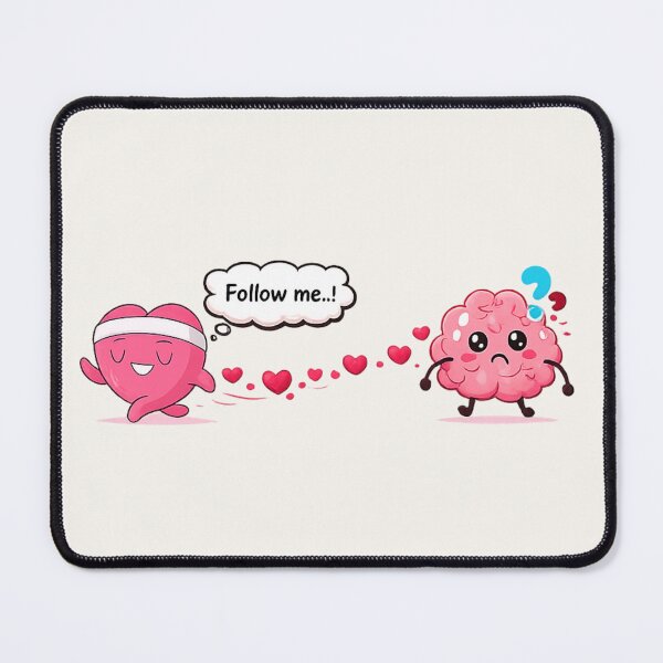 Item preview, Follow Me – Cute Heart and Confused Brain Illustration designed and sold by RokaWorld.