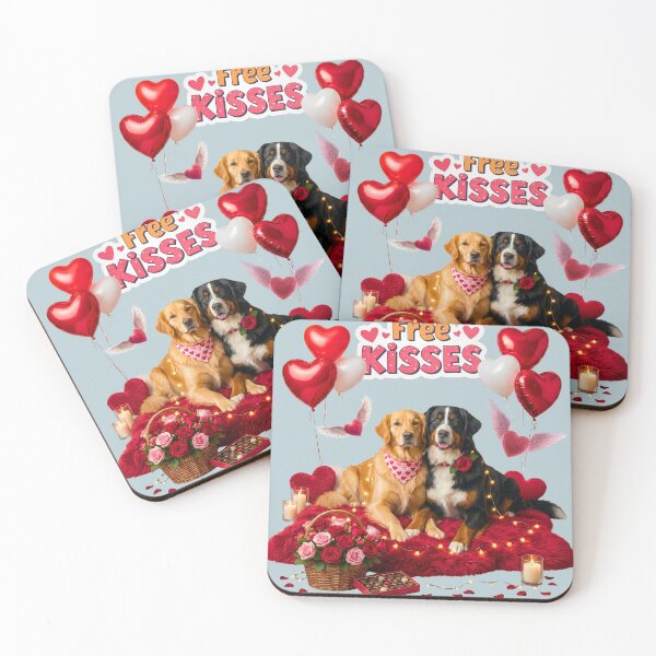 Item preview, Cute Golden Retriever & Bernese Mountain Dog Valentine's Date | Red Rug & Candles designed and sold by E-SarnEdge.