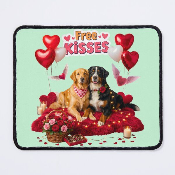 Item preview, Cute Golden Retriever & Bernese Mountain Dog Valentine's Date | Red Rug & Candles designed and sold by E-SarnEdge.