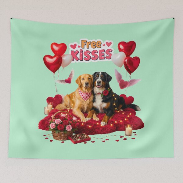 Item preview, Cute Golden Retriever & Bernese Mountain Dog Valentine's Date | Red Rug & Candles designed and sold by E-SarnEdge.