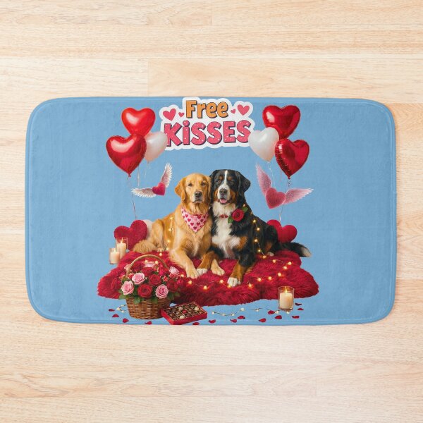 Item preview, Cute Golden Retriever & Bernese Mountain Dog Valentine's Date | Red Rug & Candles designed and sold by E-SarnEdge.