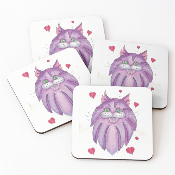 Item preview, furry purple cat with hearts illustration designed and sold by CrittersByLola.