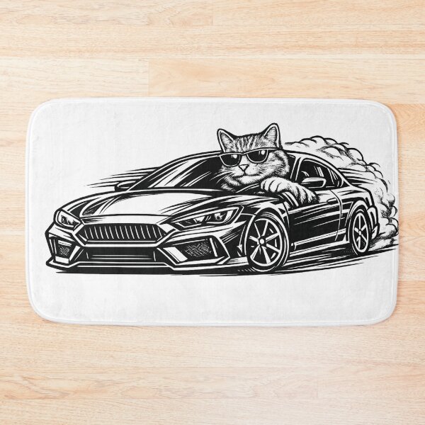 Item preview, Pencil Sketch Cat with Car – Minimalist Automotive Art designed and sold by EpicwaveDesigns.