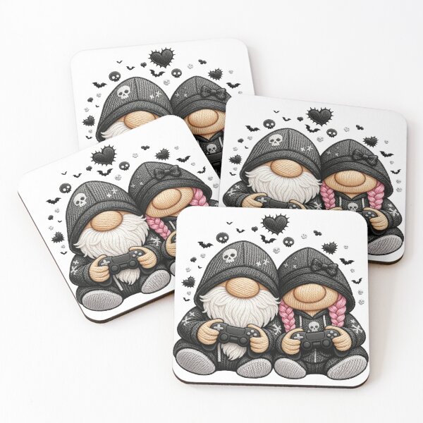 Item preview, Goth Gamer Gnome Couple – Cute Dark Valentine Gaming Art Print designed and sold by winniwinston.