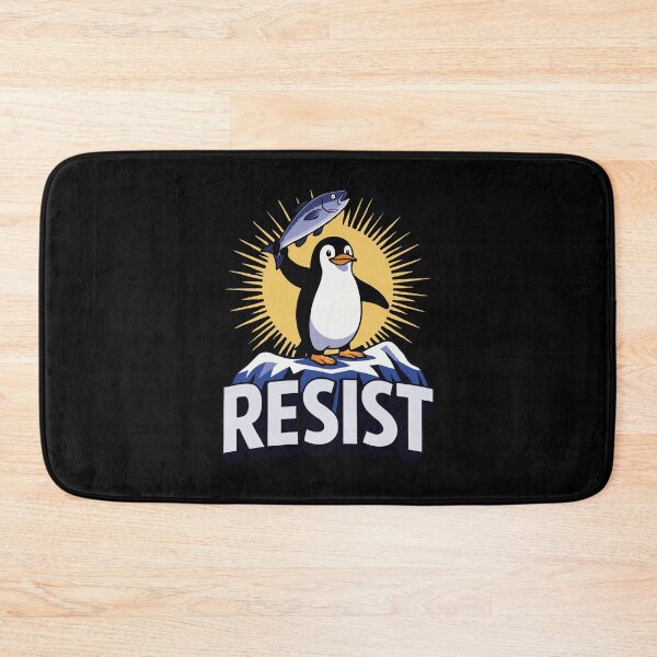 Item preview, Resist Penguin Protest Art – Cute Activist Animal Illustration with Fish, Bold Statement Graphic designed and sold by BrainBubbleArt.