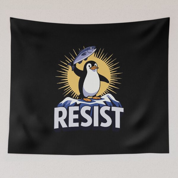 Item preview, Resist Penguin Protest Art – Cute Activist Animal Illustration with Fish, Bold Statement Graphic designed and sold by BrainBubbleArt.