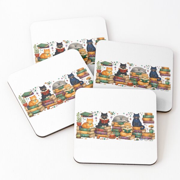 Item preview, Cats Reading Books Cozy Library Scene designed and sold by HandicraftArt.