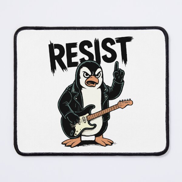 Item preview, RESIST Penguin Rockstar with Electric Guitar – Punk Rock Rebel Animal Art designed and sold by BrainBubbleArt.