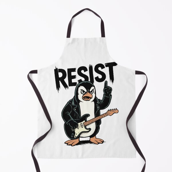 Item preview, RESIST Penguin Rockstar with Electric Guitar – Punk Rock Rebel Animal Art designed and sold by BrainBubbleArt.