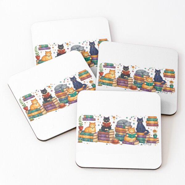 Item preview, Cats Reading Books Cozy Library Scene designed and sold by HandicraftArt.