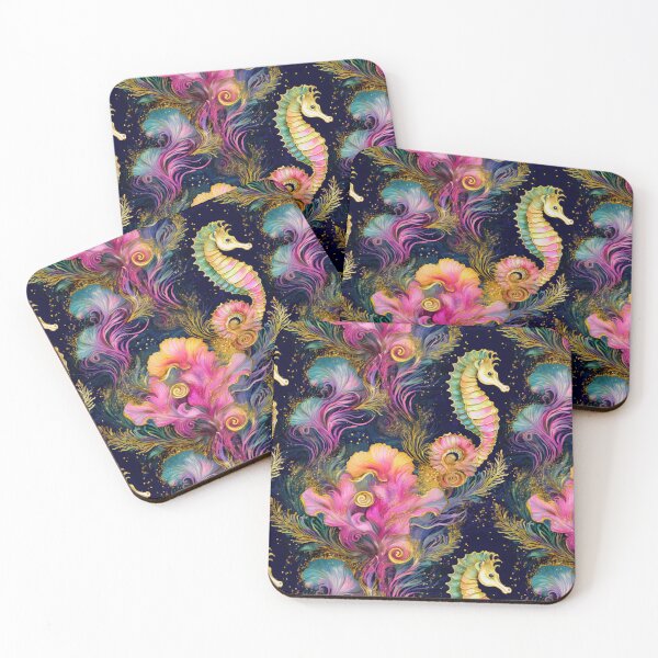 Item preview, Tropical Rainbow Corral Reef Underwater Sea Horse Gold Glitter designed and sold by Laura DeCamp.
