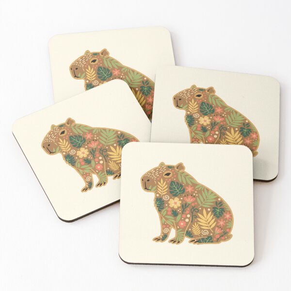 Item preview, Capybara with Jungle Leaf Motifs – Scandinavian Folk Art by heidiannemorris © designed and sold by FOLK ART FUSION by heidiannemorris.