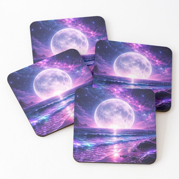 Item preview, Alien Moon Rising Over a Cosmic Beach designed and sold by ImaginingNebulae.