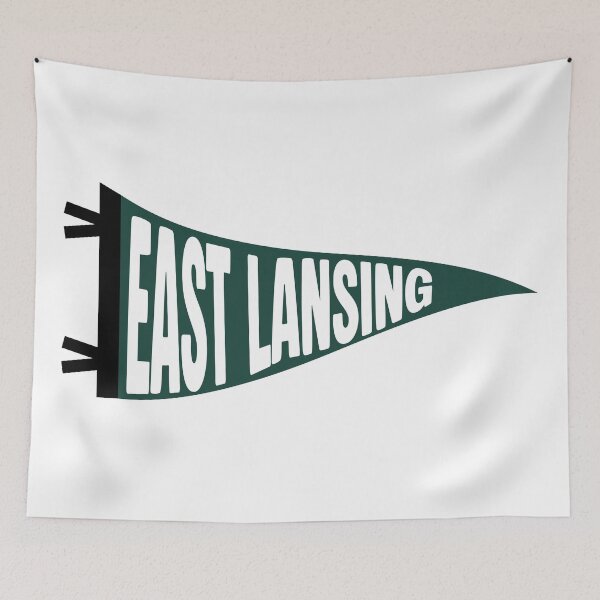 Item preview, East Lansing Michigan Vintage Pennant - Spartan Green and White Retro Art designed and sold by Sparkledust Creations.