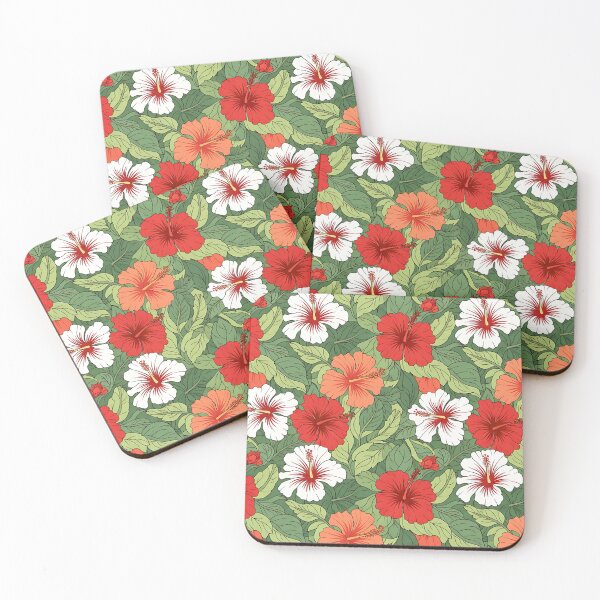 Item preview, Tropical Hibiscus Seamless Pattern: Vibrant Red, Orange, and White Exotic Flowers designed and sold by VibranPalette.