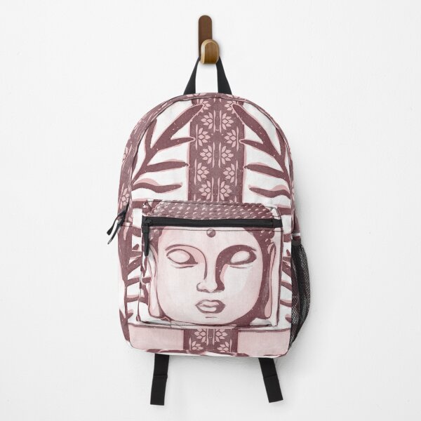 Item preview, Buddha Head Statue with Palm Fronds Watercolor - Wine + Rose designed and sold by Irene Estelle.