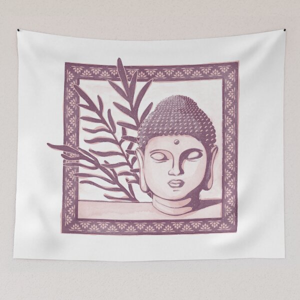 Item preview, Buddha Head Statue with Palm Fronds Watercolor - Beet + Rose designed and sold by Irene Estelle.