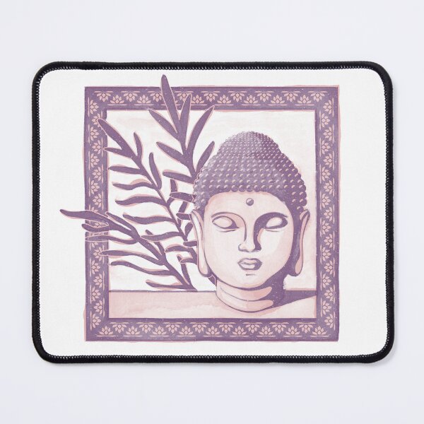 Item preview, Buddha Head Statue with Palm Fronds Watercolor - Plum + Rose designed and sold by Irene Estelle.