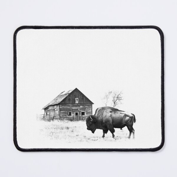 Item preview, Minimalist Bison and Barn – Black and White Rustic Country Art Print designed and sold by inkoutninja.