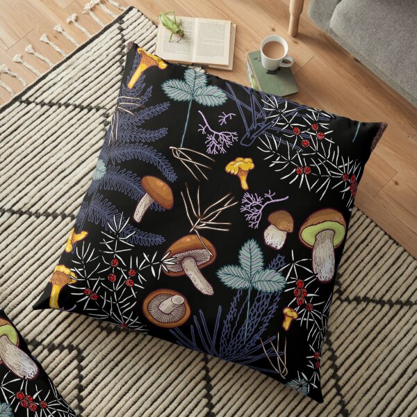 dark wild forest mushrooms Floor Pillow