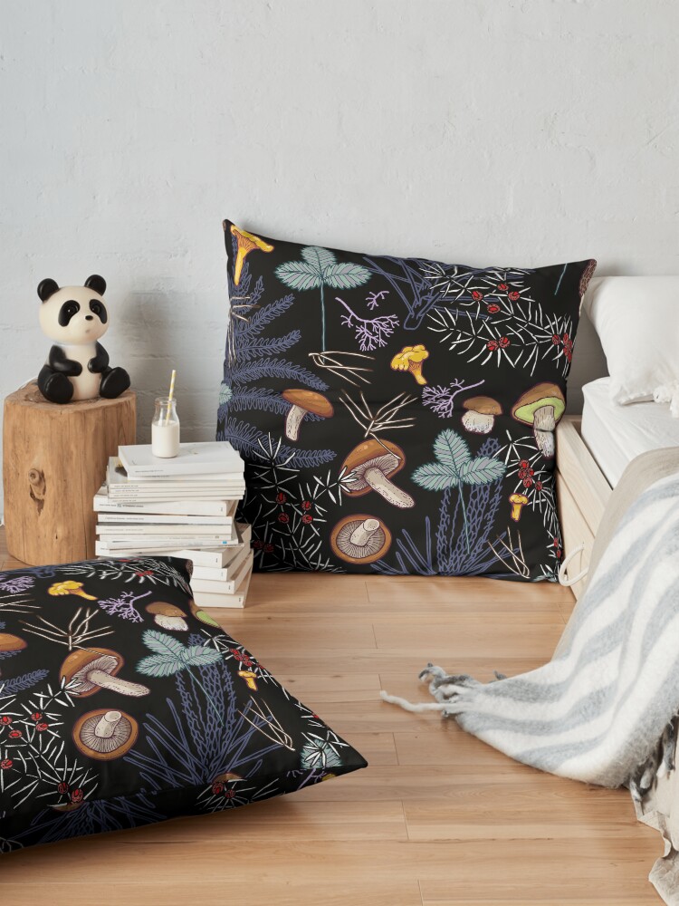 Alternate view of dark wild forest mushrooms Floor Pillow
