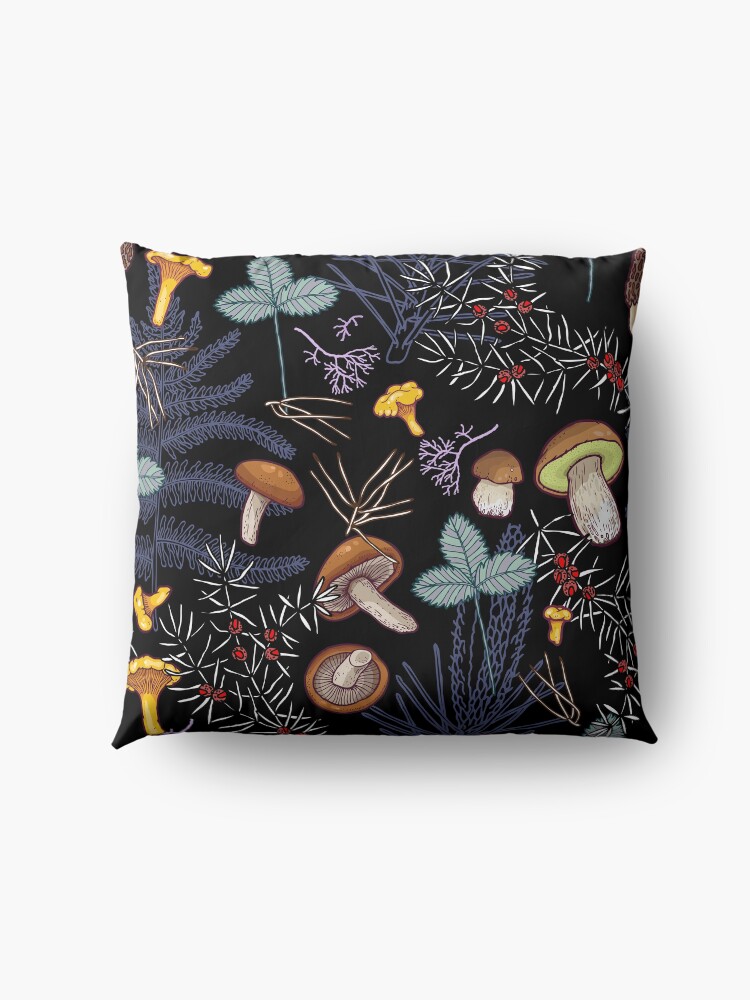 Alternate view of dark wild forest mushrooms Floor Pillow