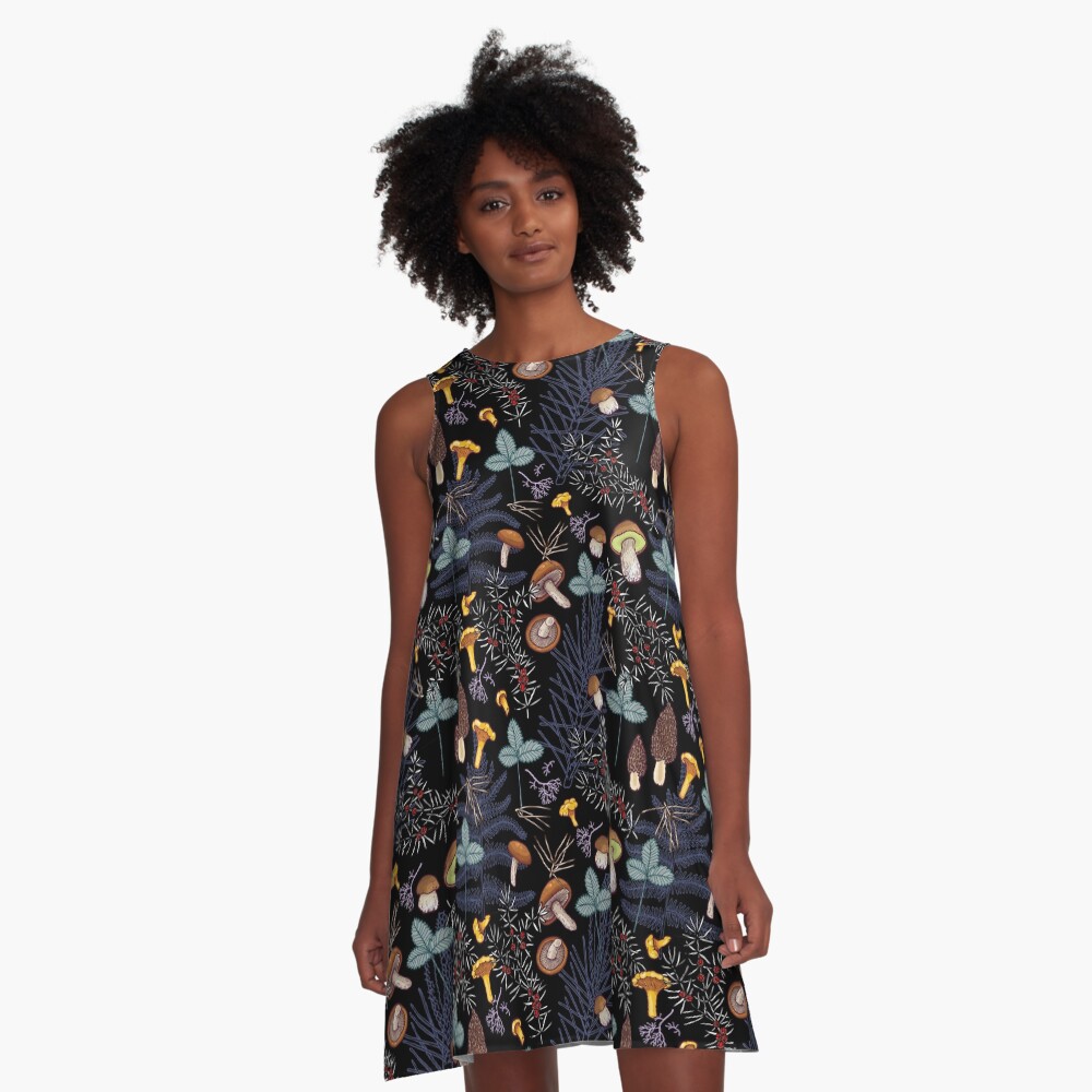 dark wild forest mushrooms A-Line Dress