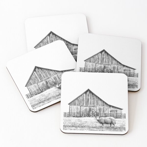 Item preview, Sheep and Barn – Minimalist Black and White Farm Animal Illustration designed and sold by inkoutninja.