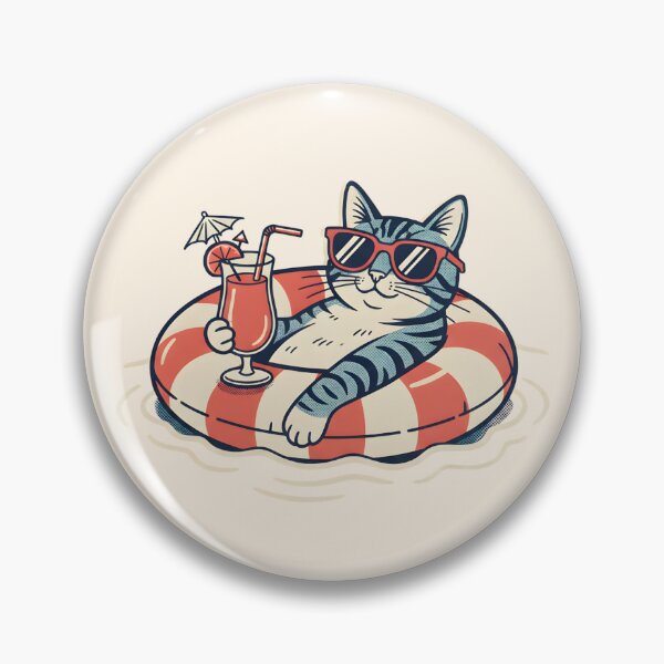 Item preview, Cool Summer Cat Floating in Pool with Sunglasses – Retro Vacation Cat Illustration designed and sold by GiftsCreek.
