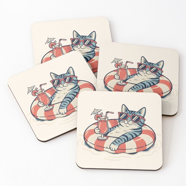 Item preview, Cool Summer Cat Floating in Pool with Sunglasses – Retro Vacation Cat Illustration designed and sold by GiftsCreek.