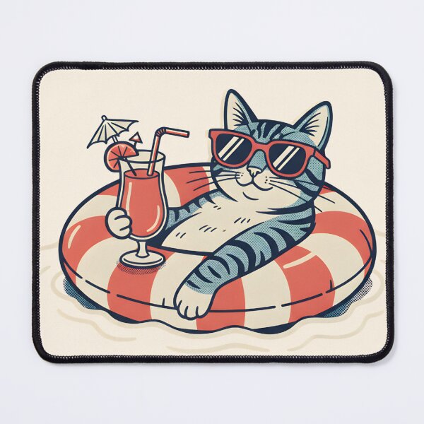 Item preview, Cool Summer Cat Floating in Pool with Sunglasses – Retro Vacation Cat Illustration designed and sold by GiftsCreek.