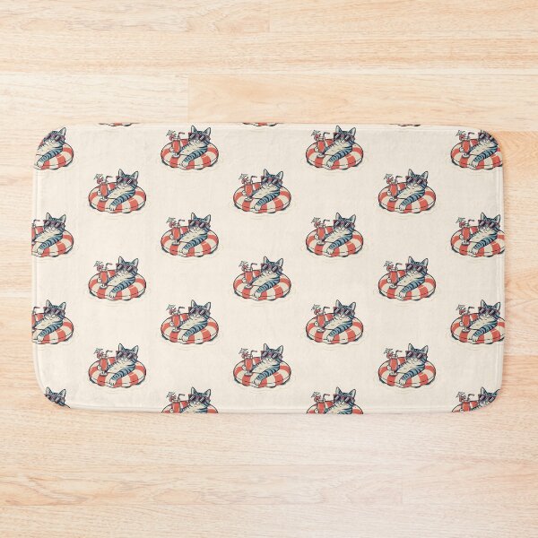 Item preview, Cool Summer Cat Floating in Pool with Sunglasses – Retro Vacation Cat Illustration designed and sold by GiftsCreek.