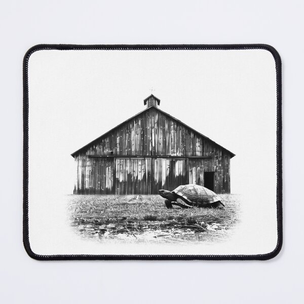 Item preview, Tortoise and Barn – Black and White Rustic Farm Illustration with Slow Life Symbolism designed and sold by inkoutninja.