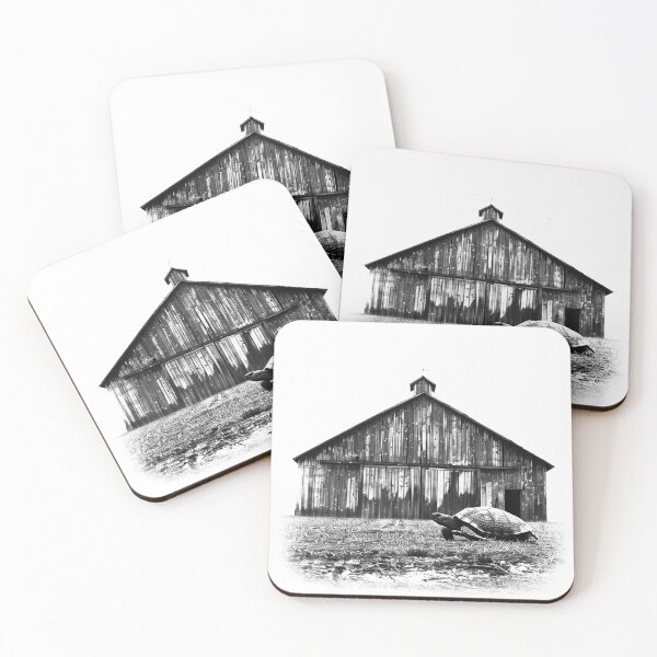 Item preview, Tortoise and Barn – Black and White Rustic Farm Illustration with Slow Life Symbolism designed and sold by inkoutninja.