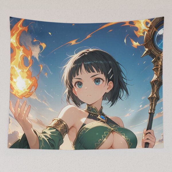 Item preview, Kirigaya Suguha Sword Art Online Fantasy Mage At Sunset With Glowing Staff designed and sold by TorbenKuhano.