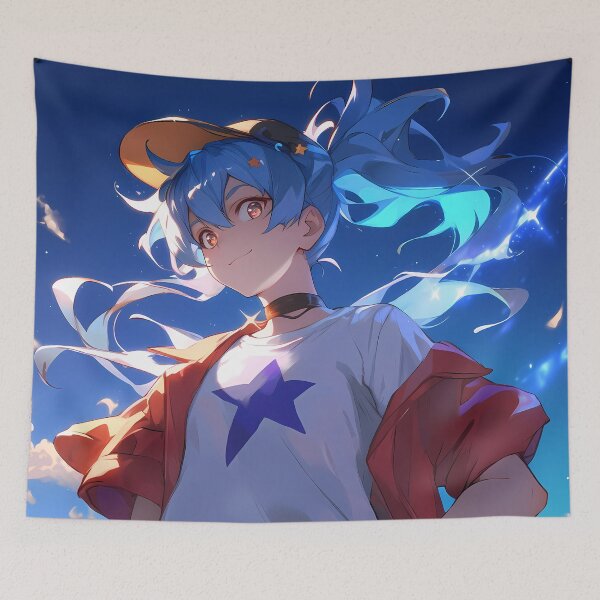 Item preview, Lily Hoshikawa Zombieland Saga Blue Hair Star Shirt Neon Night Vibes designed and sold by TorbenKuhano.